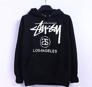 Худі Stussy Los Angeles чорне Кофта спортивна чоловіча з принтом Стассі Толстовка Стуссі Кенгуру з капюшоном