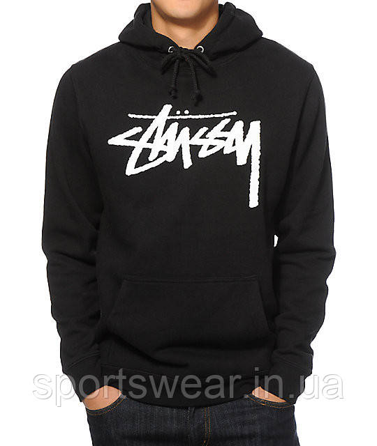Худі Stussy чорне з білим лого, унісекс (чоловіче, жіноче, дитяче)