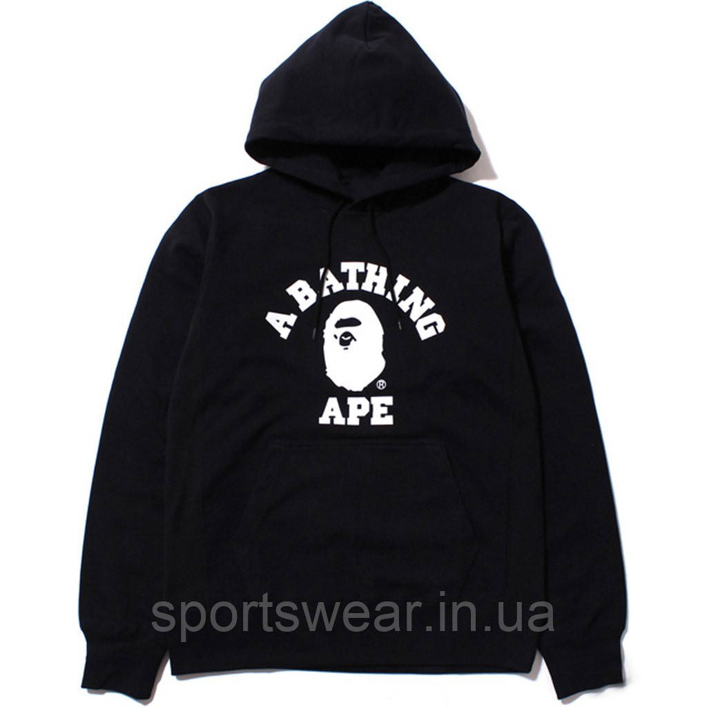 Худі BAPE чорне з білим логотипом, унісекс (чоловіче, жіноче, дитяче)