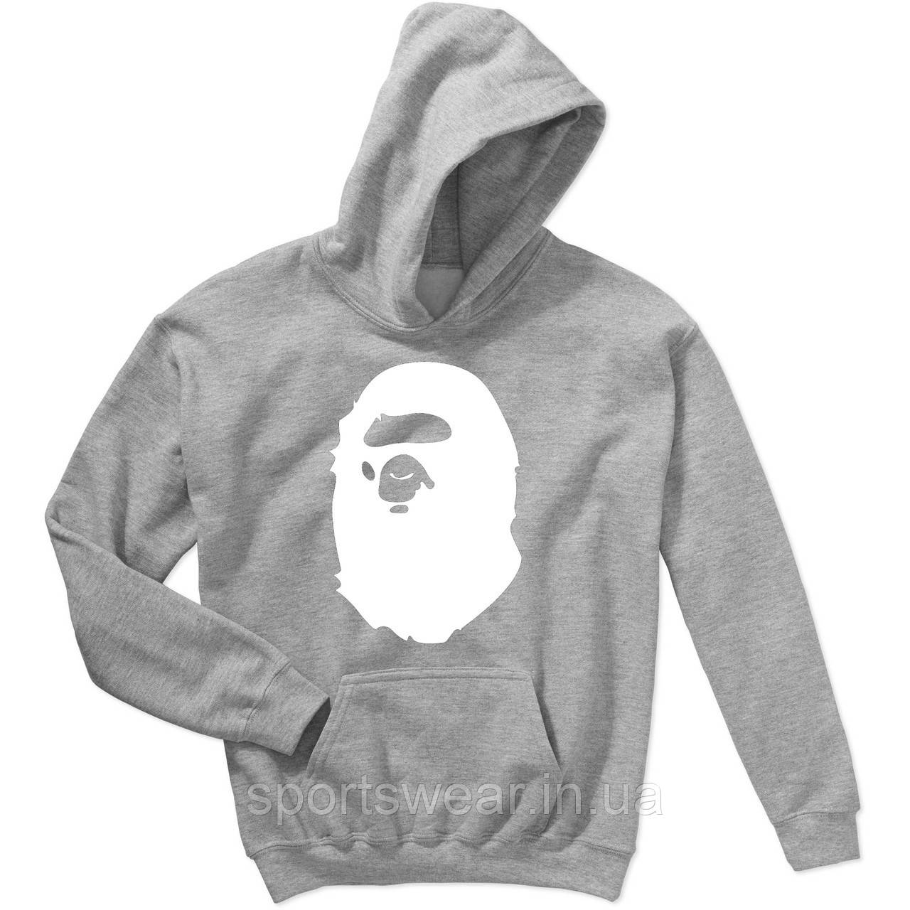 Худі BAPE A Bathing Ape сіре з білим логотипом, унісекс (чоловіче, жіноче, дитяче)
