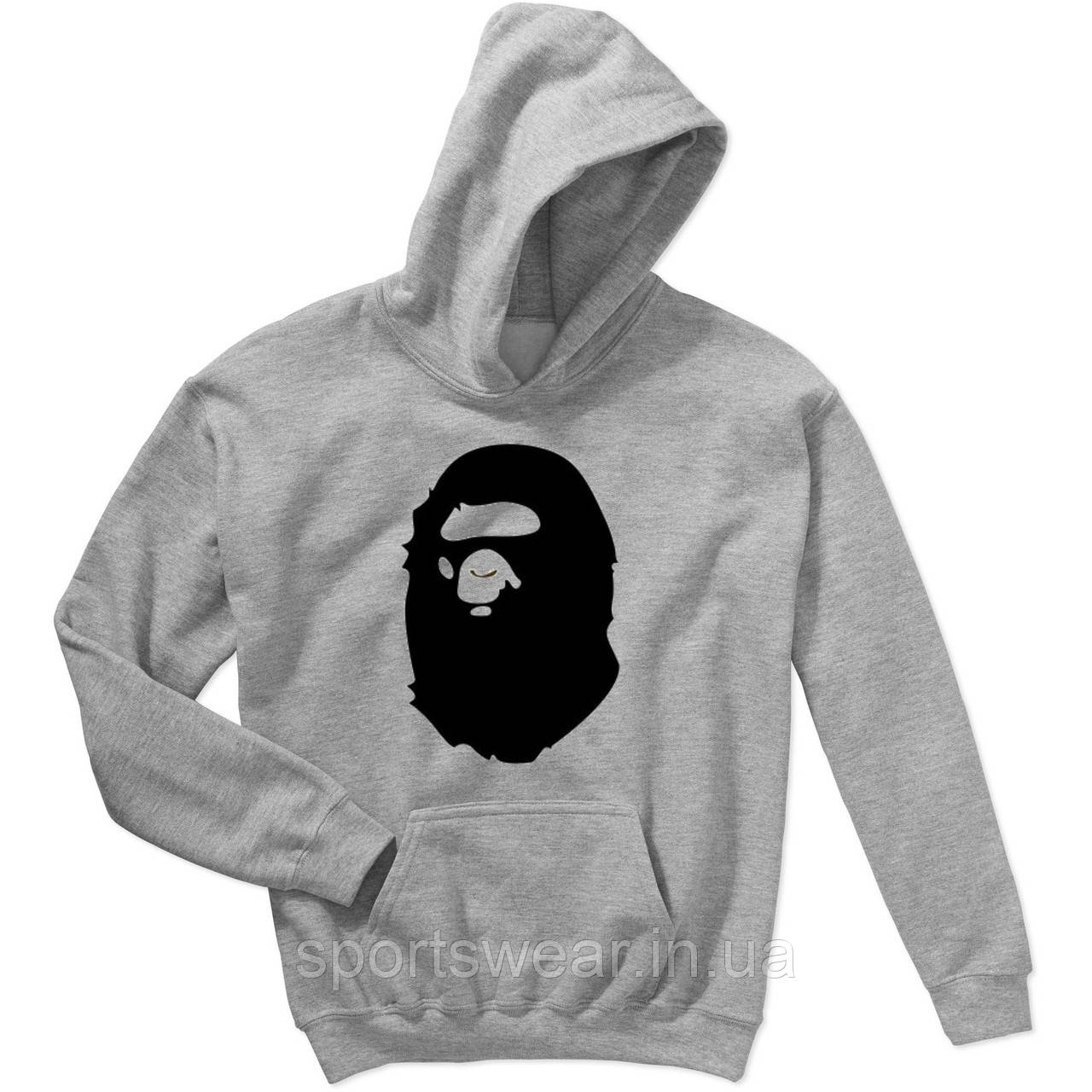 Худі BAPE A Bathing Ape сіре з чорним логотипом, унісекс (чоловіче, жіноче, дитяче)