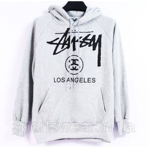 Худі Stussy Los Angeles сіре з логотипом, унісекс (чоловіче, жіноче, дитяче)