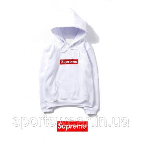 Худі Supreme біле з червоним логотипом, унісекс (чоловіче, жіноче, дитяче)