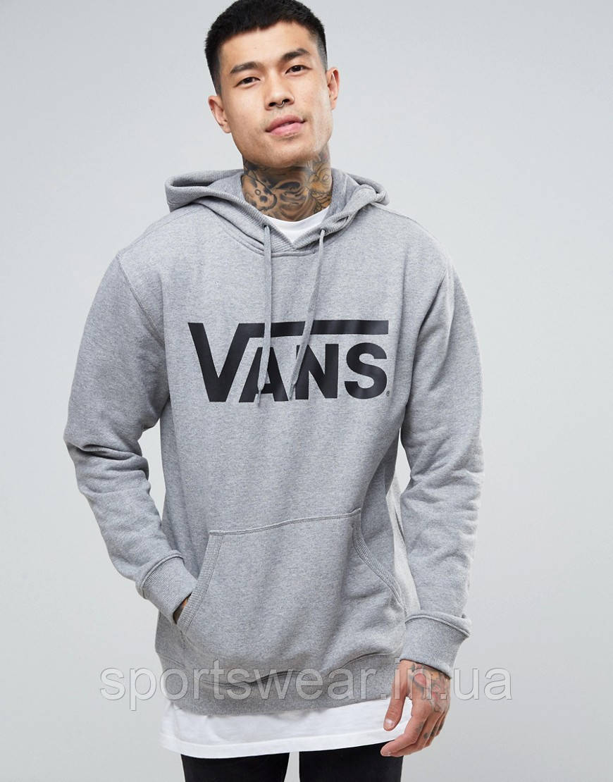 Худі Vans сіре з чорним логотипом, унісекс (чоловіче, жіноче, дитяче)