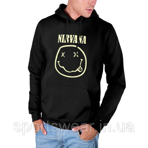 Худі Nirvana чорне Чоловіча Кофта з капюшоном Толстовка з логотипом Нірвана рок-гурт Кенгуру Літнє \ Зимове