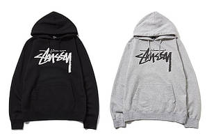 Кофта Stussy Чоловіча жіноча Кенгуру чорне, сіре з логотипом Стассі, унісекс, Худі трикотаж, Літнє \ Зимове