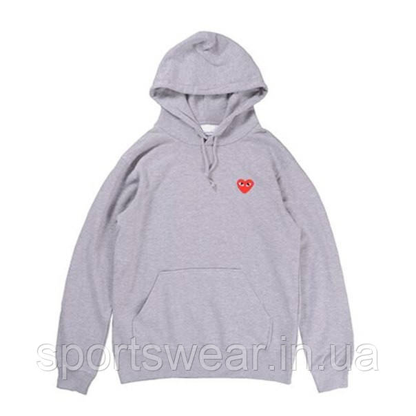 Худі Play Comme des Garcons сіре з логотипом, унісекс (чоловіче, жіноче, дитяче)