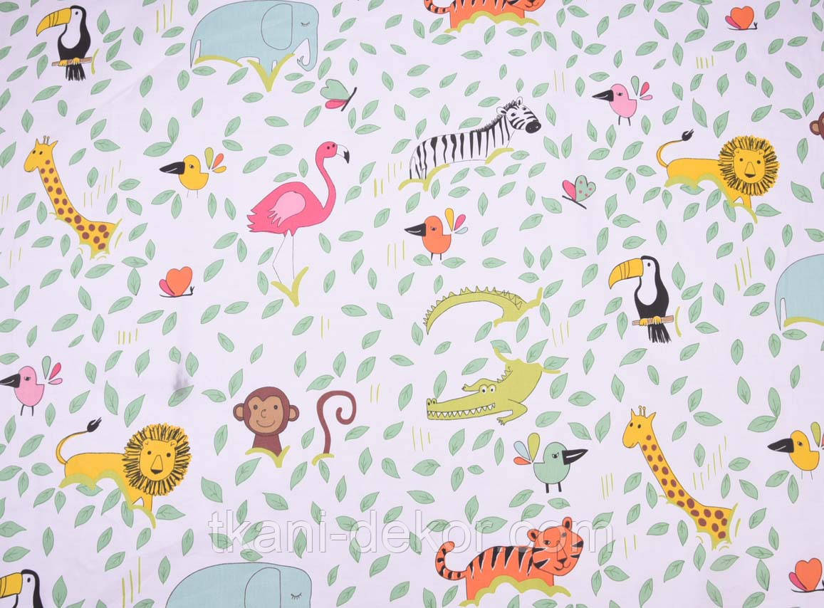 Сатин (бавовняна тканина) Зоопарк у зелених Листках, фото 1