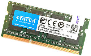 Оперативна пам'ять для ноутбука Crucial SODIMM DDR3L 8Gb 1600MHz 12800s CL11 (CT102464BF160B.M16FP) Б/В