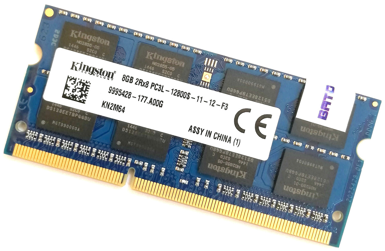 Оперативна пам'ять для ноутбука Kingston SODIMM DDR3L 8Gb 1600MHz PC3L-12800s 2R8 CL11 (KN2M64) Б/В