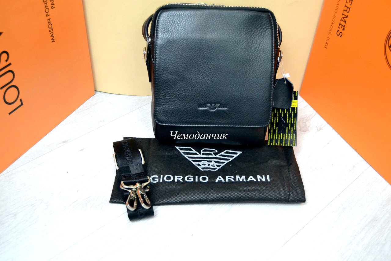 Кожаная мужская сумка Giorgio Armani Армани ручка+ремень 6 - фото 7 - id-p1091624000