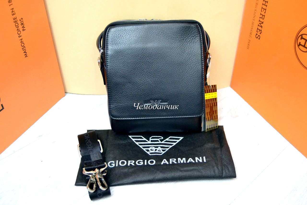 Кожаная мужская сумка Giorgio Armani Армани ручка+ремень 6 - фото 8 - id-p1091624000