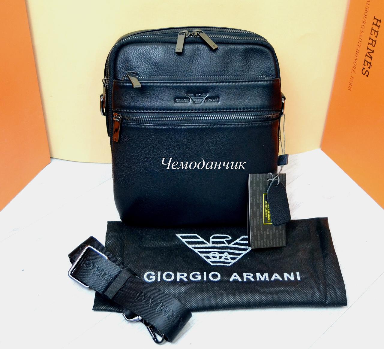 Кожаная мужская сумка Giorgio Armani Армани черная 7 - фото 1 - id-p1091640442