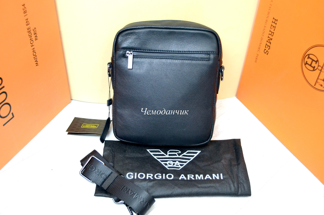 Кожаная мужская сумка Giorgio Armani Армани черная 7 - фото 5 - id-p1091640442