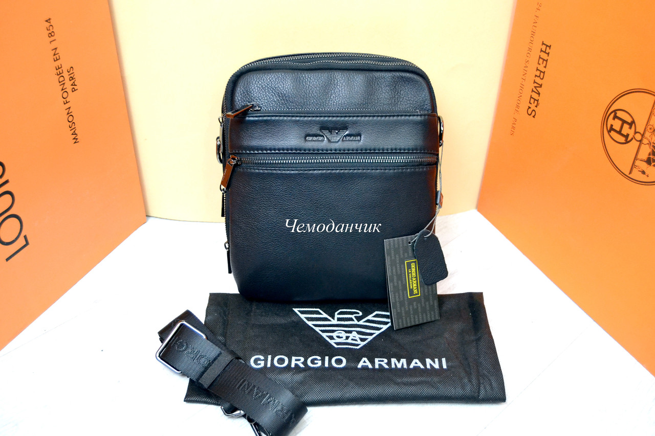 Кожаная мужская сумка Giorgio Armani Армани черная 7 - фото 7 - id-p1091640442