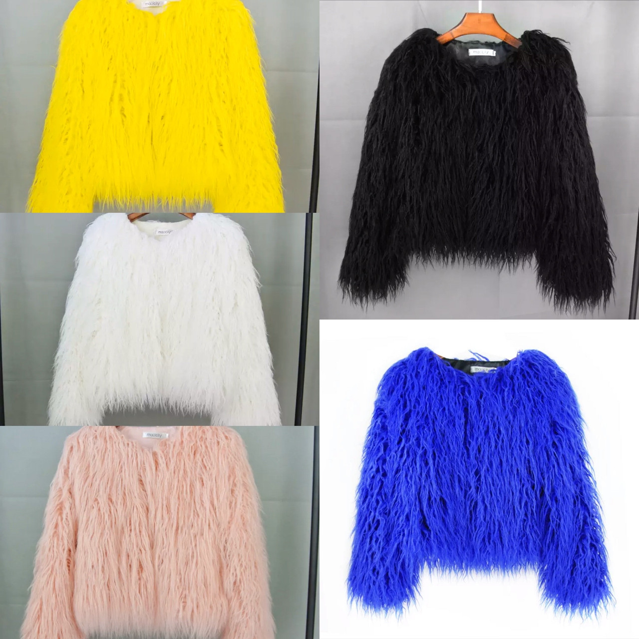 Лама Искусственный Мех Шуба Короткая Цвет Желтый, Синий, Розовый Деми ...