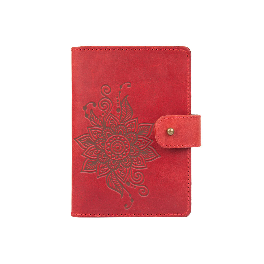 Кожаное портмоне для паспорта / ID документов HiArt PB-03S/1 Shabby Red Berry "Mehendi Classic"
