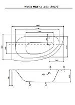 Ванна Milena 150х70 ліва Besco PMD Piramida асиметрична, фото 3