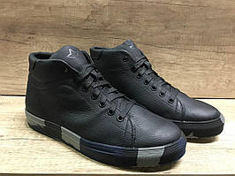 Чорні чоловічі зимові кросівки з натуральної шкіри Мзс 140083