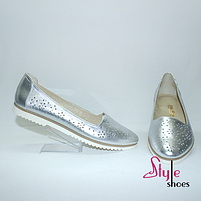 Літні жіночі балетки з перфорацією сріблястого кольору "Style Shoes", фото 3