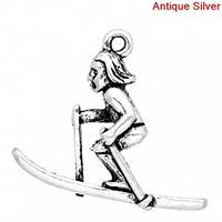 Подвеска " Лыжник ", Лыжный спорт, Цинковый сплав, Античное cеребро, 27 мм x 23 мм