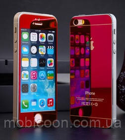 Захисне скло TG (2 in 1) для iPhone 5/5s Red Mirror переднє + заднє