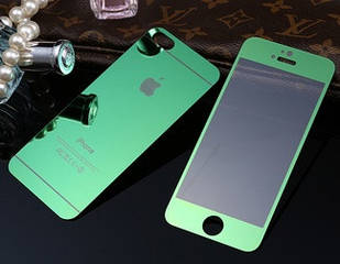 Захисне скло Premium (2 in 1) для iPhone 5/5s/SE Green Mirror