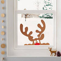 Наклейка на окно новогодняя Олень Рудольф (олени рога декор Рождество новый год) матовая 400х345 мм