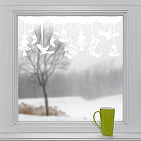 Наклейка-гирлянда на окно Еловая ветка (новогодний декор окон витрины наклейки елки) матовая 800х325 мм