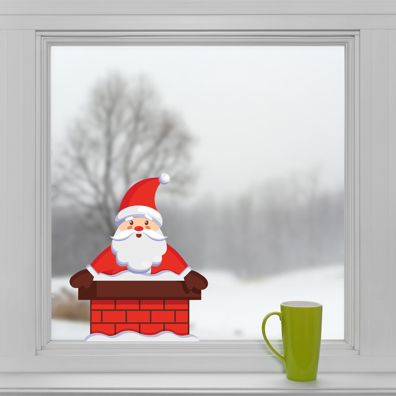 Яскрава новорічна наклейка Санта у димарі (новорічний декор дід мороз прикраса новий рік) глянець 500х600 мм, фото 1