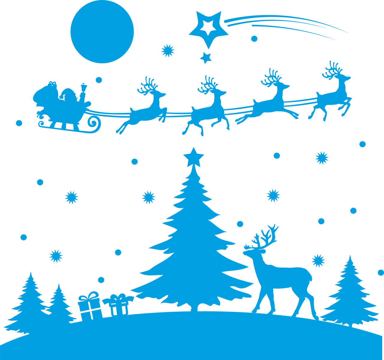 Новорічні наклейки Казкова ніч (новорічний декор ялинка олень санта та олені сніжинки сніг) матова 800х750мм, фото 1