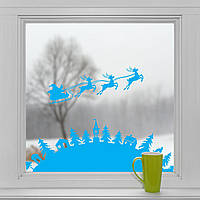 Наклейки для окон Рождество (заснеженный лес олени санта новогодний декор для витрин) глянец Маленький набор
