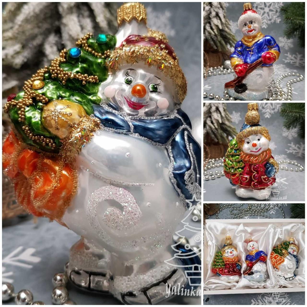 Irena три сніговика набір скляних ялинкових іграшок