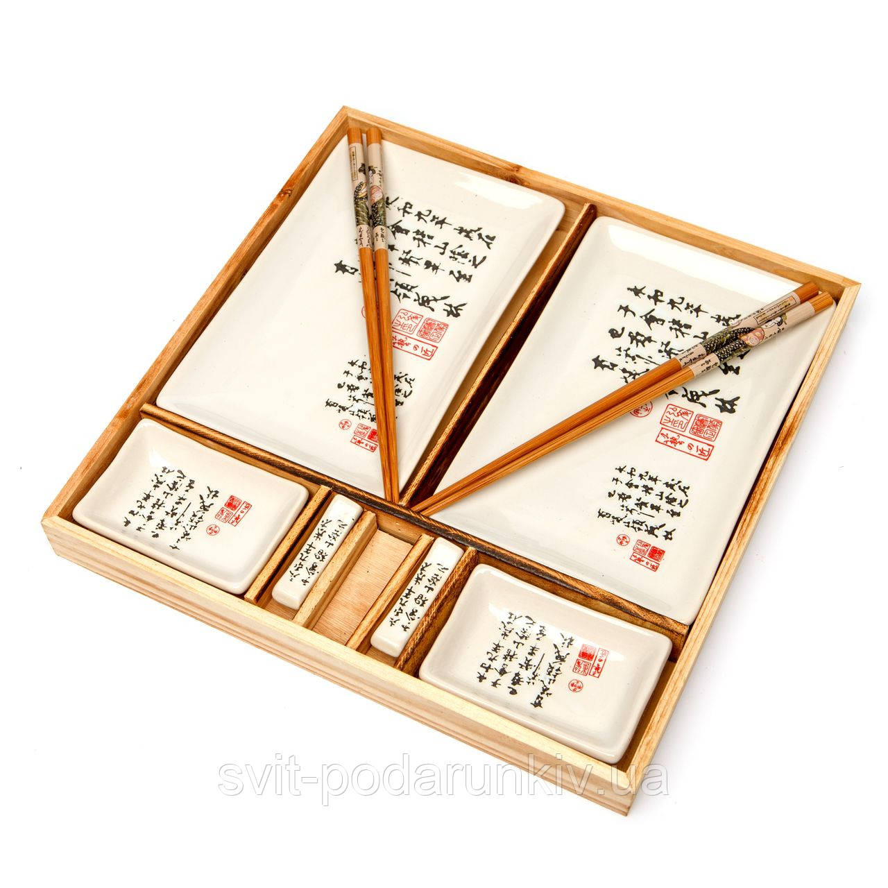 Набір для суші білий у дерев'яній коробці S149-1, фото 1