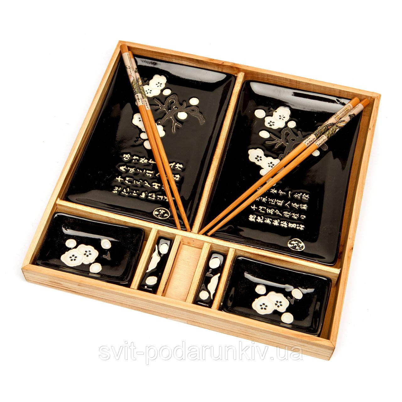 Японський посуд для суші в дерев'яній коробці S150-3, фото 1