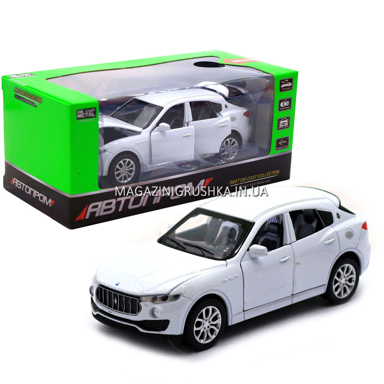 Машинка іграшкова Автопром «Maserati levante», 14 см, світло, звук, двері відчиняються, білий (7641), фото 1