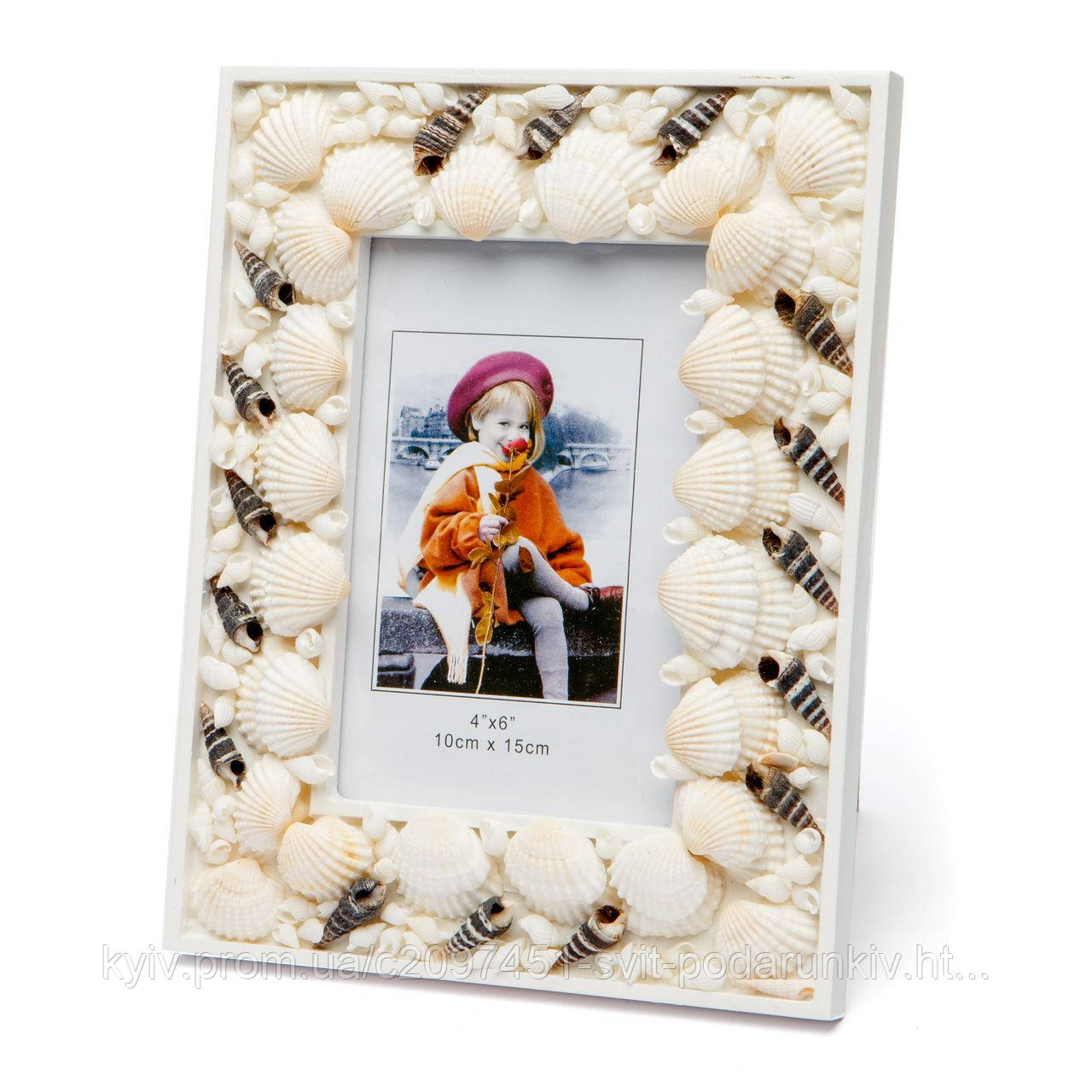 Рамка з черепашок для фото дитяча чорно-біла AS113, фото 1