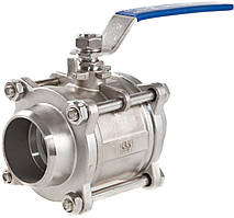 Кран кульовий нержавіючий DN 65 (2"1/2) трискладовий, приварний встик, повнопрохідний, з фіксатором