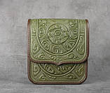 Шкіряна жіноча сумка, оливкова сумка, сумка через плече "Трипілля", фото 3