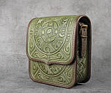 Шкіряна жіноча сумка, оливкова сумка, сумка через плече "Трипілля", фото 2