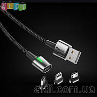 Магнитный кабель Baseus 3A быстрая зарядка + передача данных Lightning Micro USB Type-C (1 коннектор на выбор)