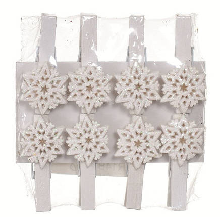 Прищіпки декоративні 8 шт "Сніжинка", пластик, білі, 4.5 см "Jumi", фото 2