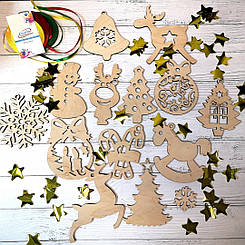 Набір новорічних іграшок з фанери 13 шт