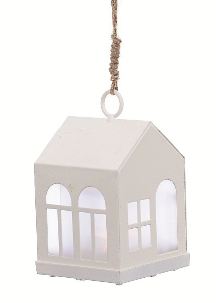 Прикраса Ліхтар підвісний, прямокутний, метал, 8 см, 1LED, колір білий