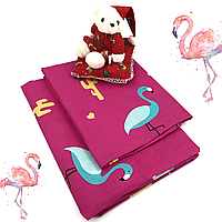 Детский в кроватку (Бязь) | Комплект постельного белья "Нежные фламинго" | Бордовый
