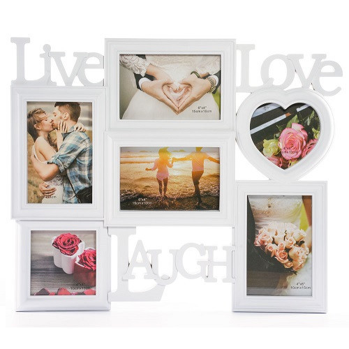 Фоторамка-колаж на 6 фото, Live Love Laught, пластик, білий, OR-1129
