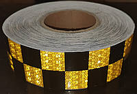 Світловідбивна самоклейка кубики ЖОВТО-ЧОРНА стрічка рулон 50 м, ширина 5 см