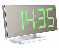 Електронний настільний дзеркальний LED-годинник із будильником і термометром UKC 3618L (зелена підсвітка)