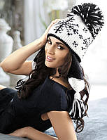 Тепла молодіжна вовняна шапка-вушанка в сніжинки Польща