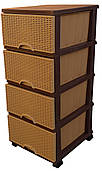 Комод пластиковий 4 ящики плетінка бежевий (Elif Plastik) 45*37.5*90 см